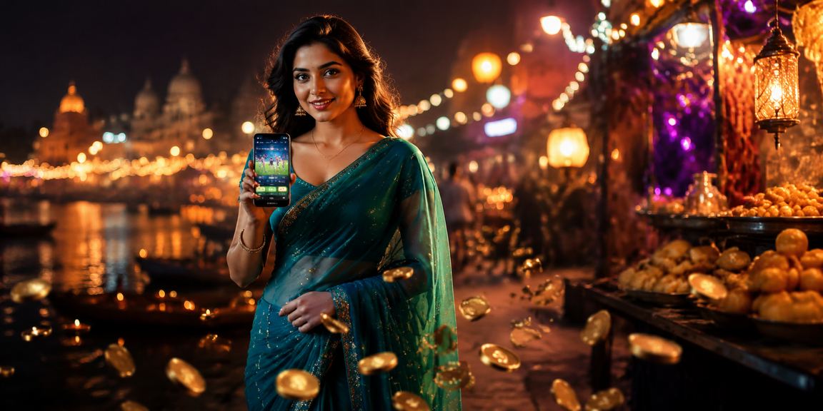 Evening Teen Patti game in traditional Indian attire by Varanasi ghats